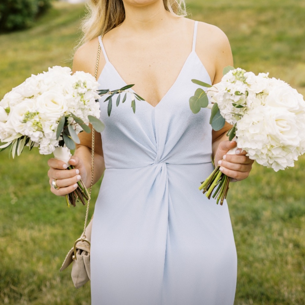 Soft Blue Floor Length Bridesmaid Dress